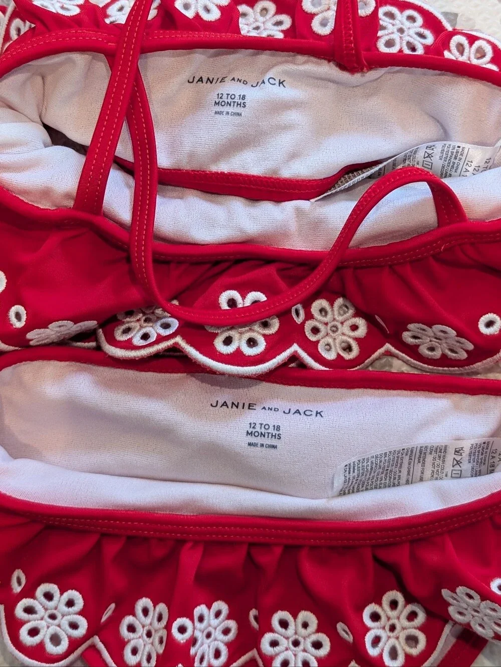 Janie and Jack | Red & White Eyelet Ruffle Bikini| 12-18 Months